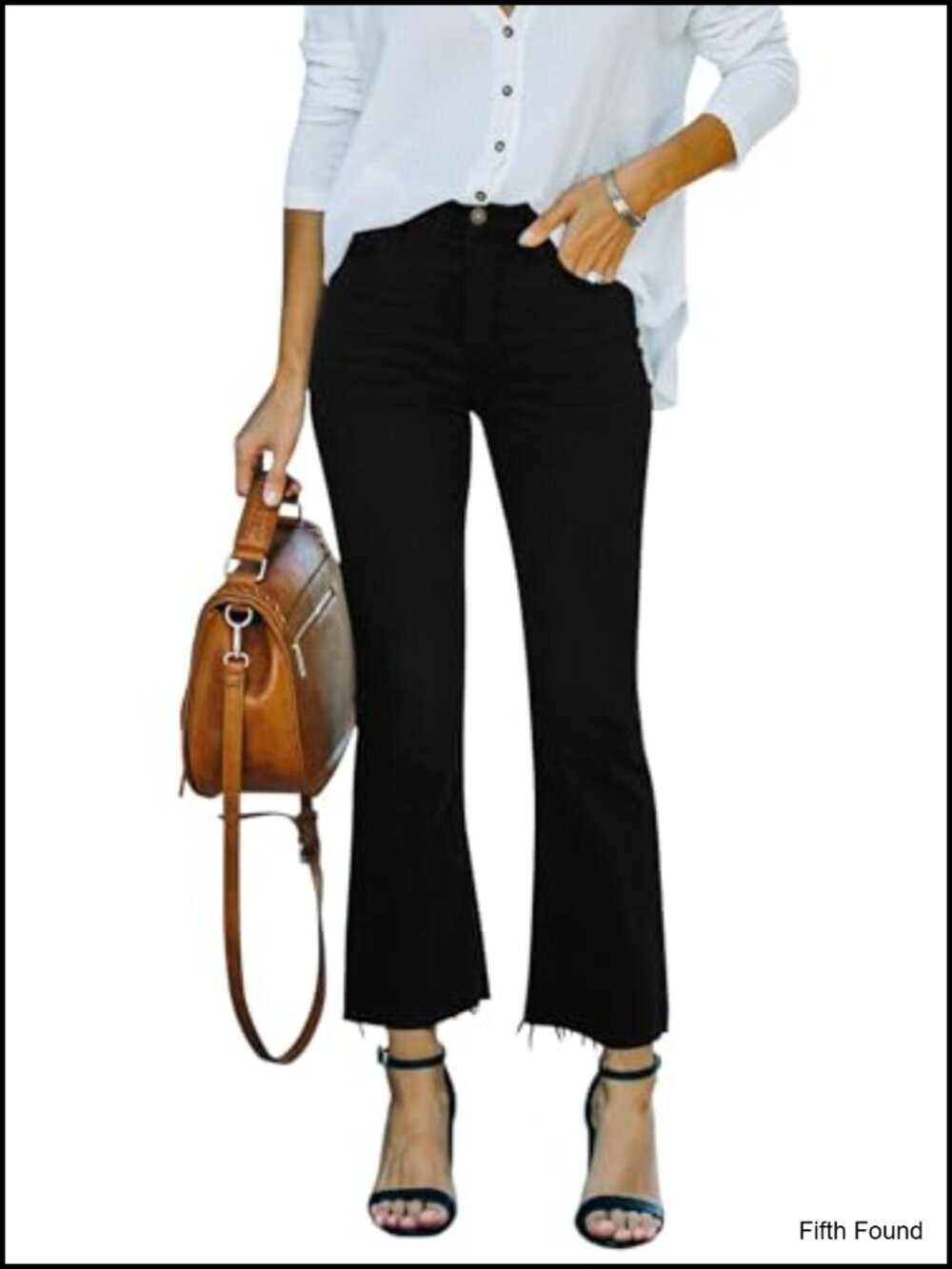 High Rise Crop Flare Jeans Stretch Denim Raw Hem Women's Cropped